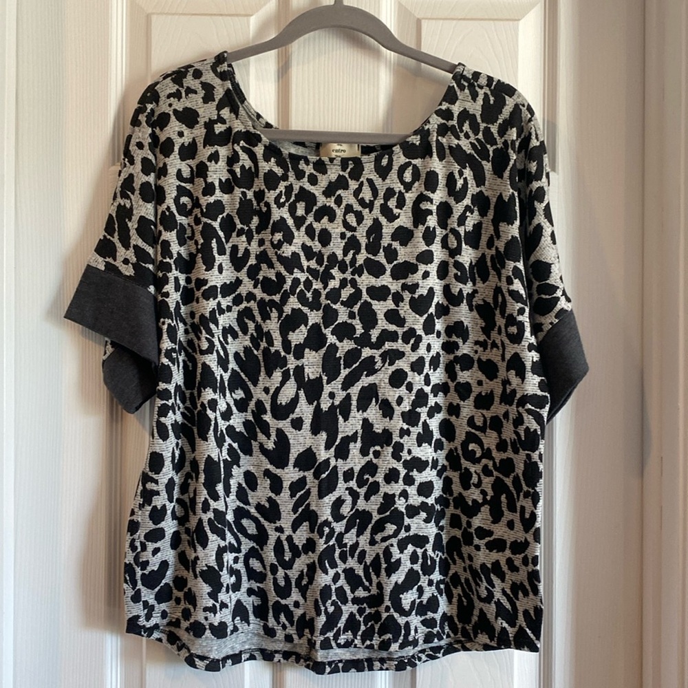 Gray and Black Animal Print Blouse